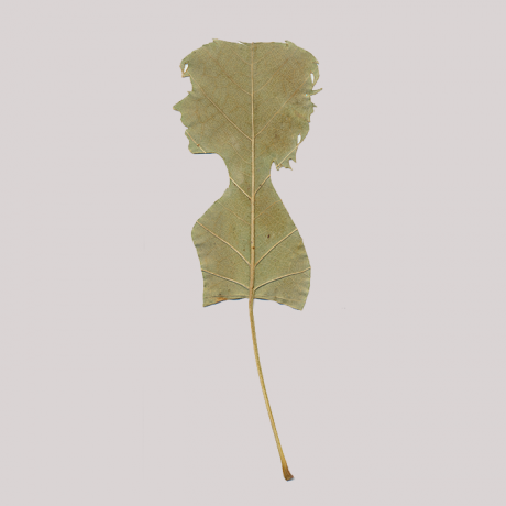 
        Silhouette cutted in leaf, with woman looking left.